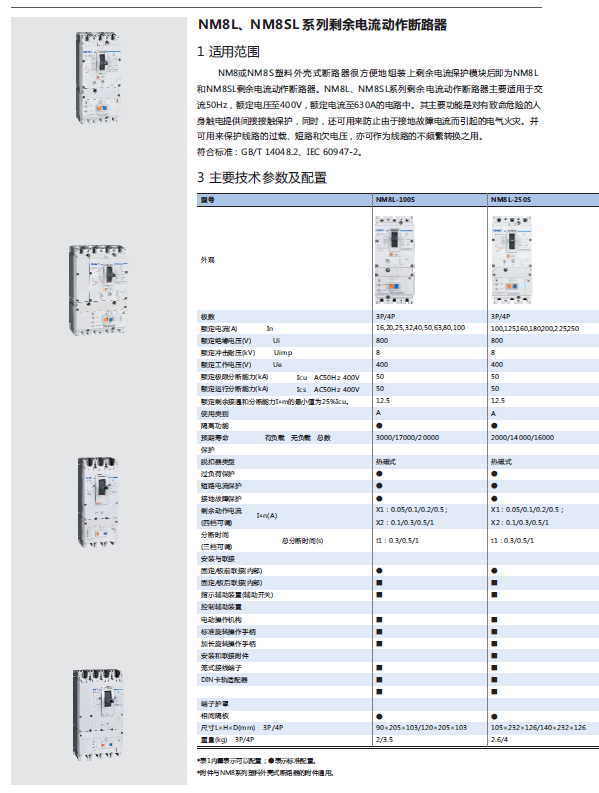 NM8L、NM8SL系列剩余電流動(dòng)作斷路器選型